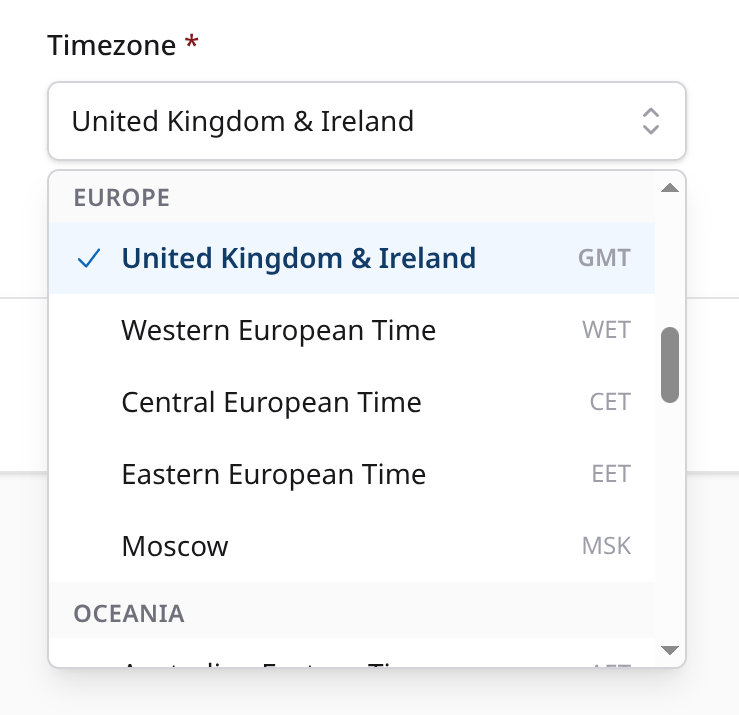 Choosing the event's timezone when creating an event in ClearDate