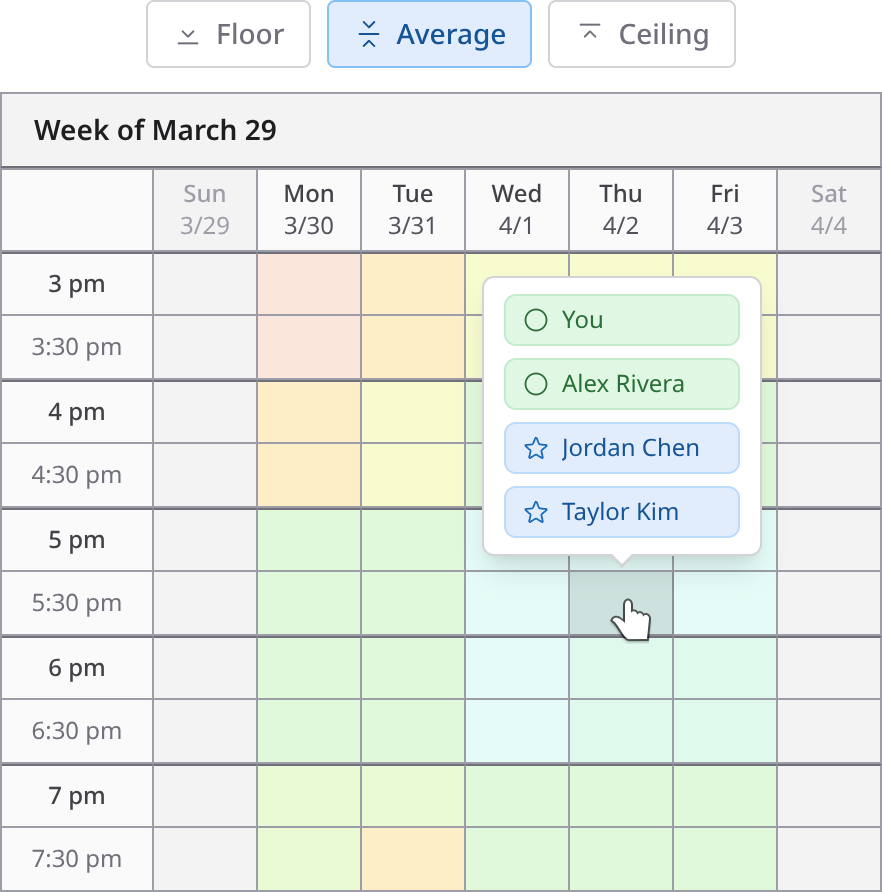 ClearDate overlay view combining all participants' availability